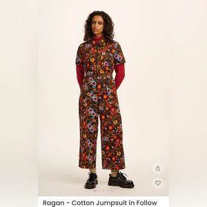 Lucy and Yak Ragan Print Short Sleeve Jumpsuit in Follow Trails Floral NWT